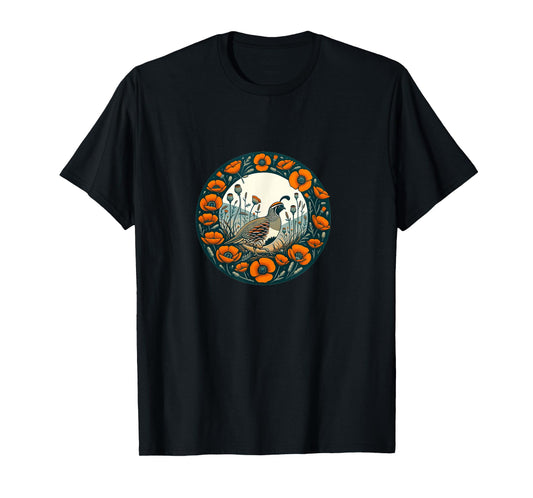 California Poppy and California quail State bird T-Shirt
