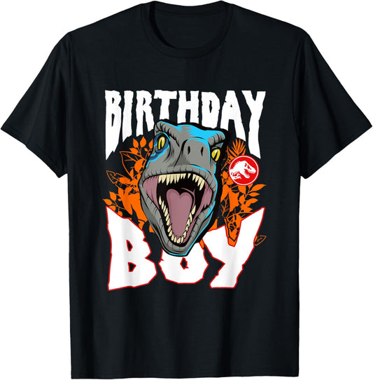 Jurassic World Birthday Boy Roaring Velociraptor White Logo T-Shirt