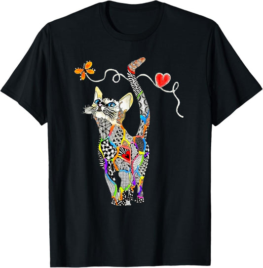 Colorful Cats Lover In A Flower Fields Van Gogh Cat Starry T-Shirt