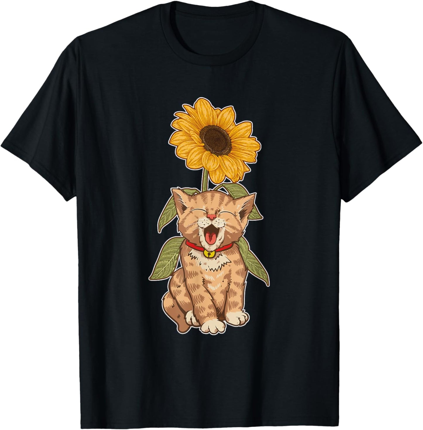 Cat Animal Kitten Yellow Flower Sunflower Pet Kitty Cat T-Shirt