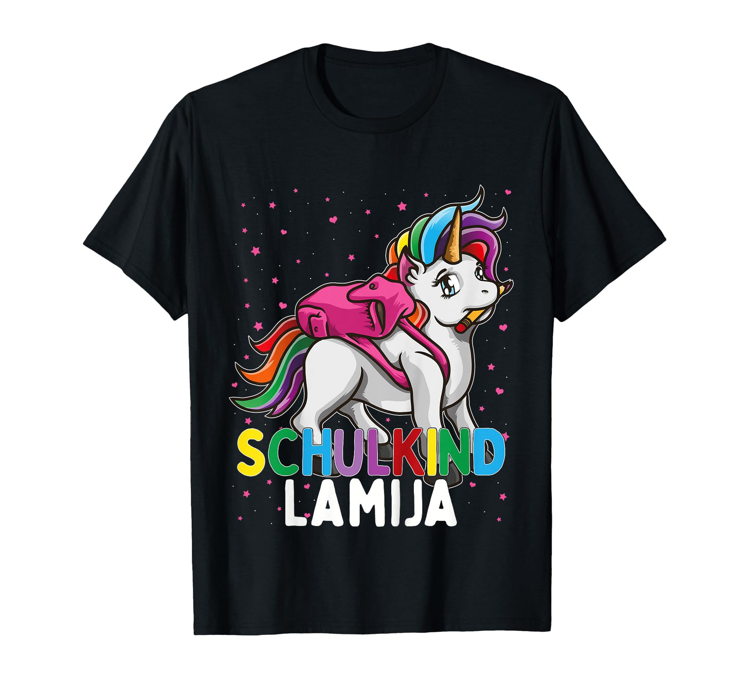 Kids School Child Unicorn Lamija First Name Girls T-Shirt