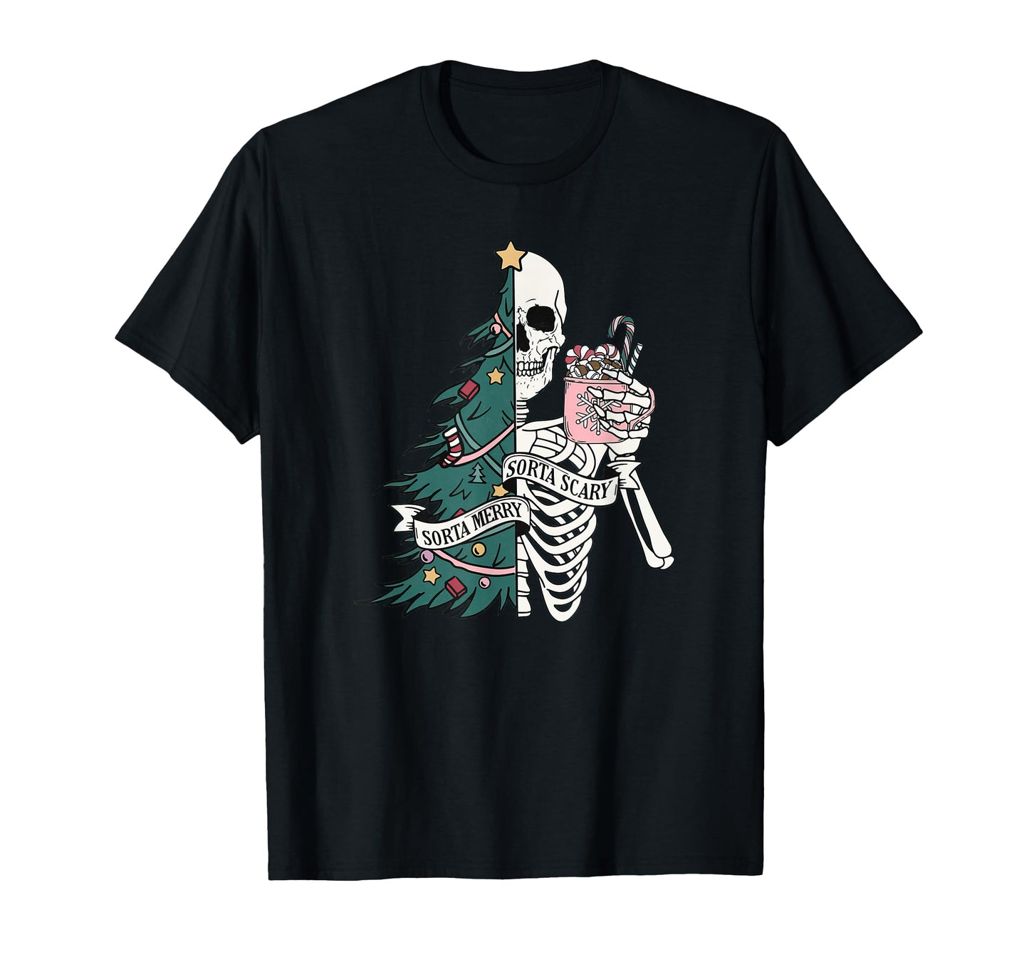 Funny Christmas Sorta Merry Sorta Scary Skeleton Xmas Tree T-Shirt