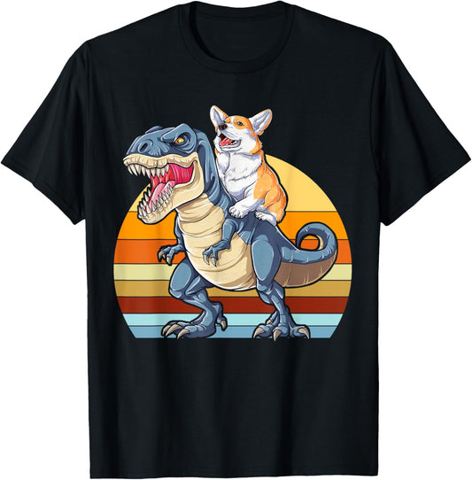 Corgi Riding Dinosaur T rex Cute Corgis Dog Lover T-Shirt for Men Women