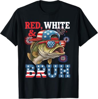 Patriotic Red White & Bruh America Fish Fishing 4th Of July T-Shirt