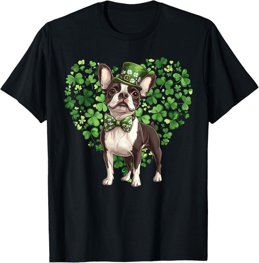 Cute Boston Terrier Shamrock St. Patrick's Day Dog Lover T-Shirt