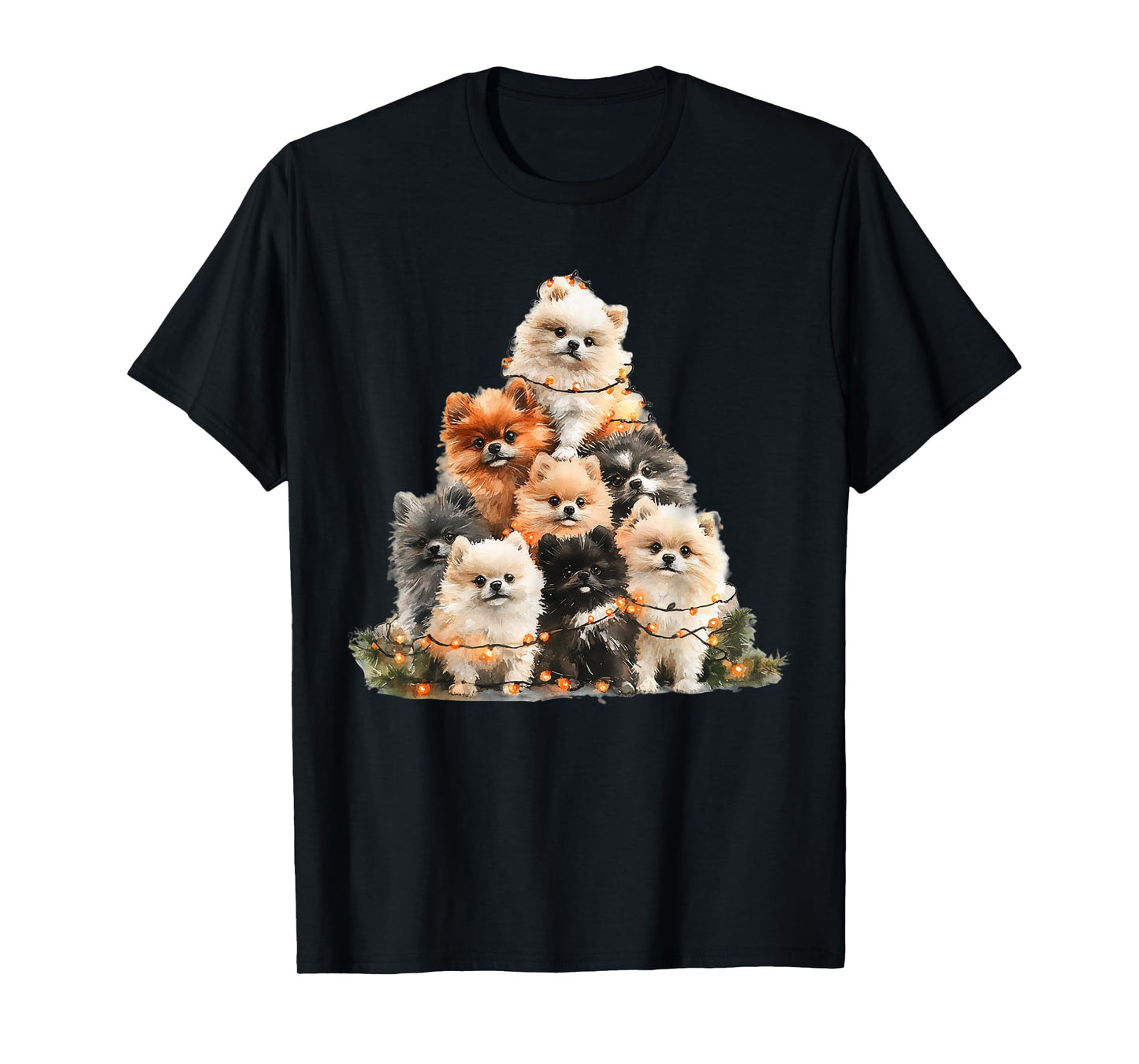 Pomeranian Christmas Tree Light Pajama Dog Lover Xmas T-Shirt for Men Women
