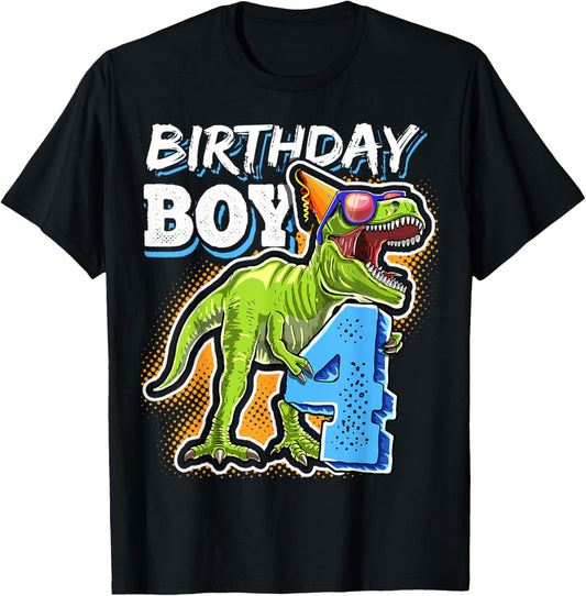 Birthday Boy 4 4th Birthday T Rex Dinosaur Party Gift Boys T-Shirt
