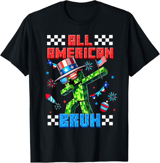 Funny Bruh Kids Boys Patriotic 4th Of July Gamer Kids Boy T-Shirt