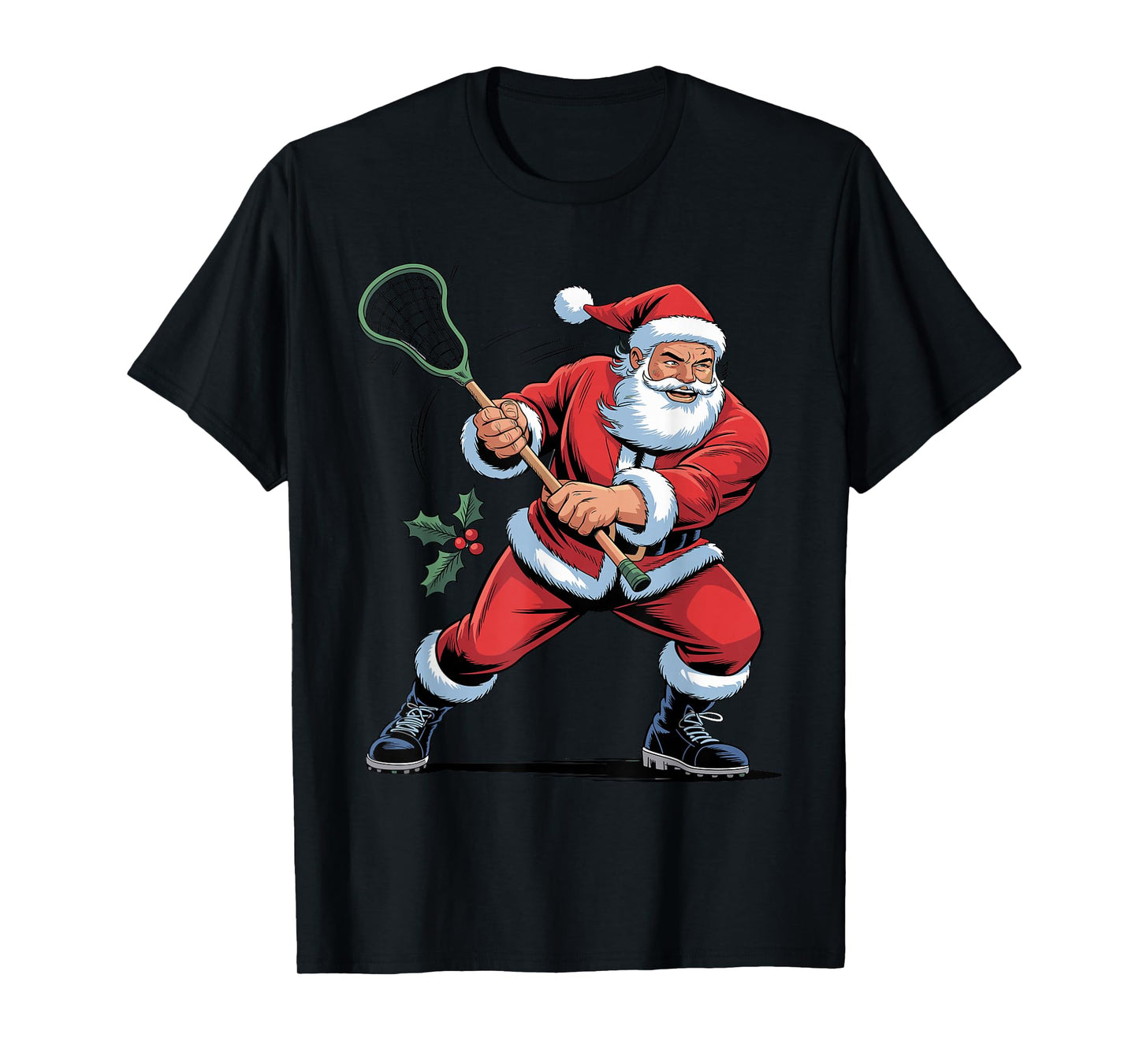 Santa Playing Lacrosse Funny Holiday Christmas Xmas Pajama T-Shirt