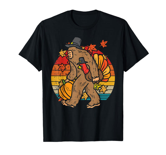 Pilgrim Bigfoot Turkey Retro Thanksgiving Sasquatch Men T-Shirt
