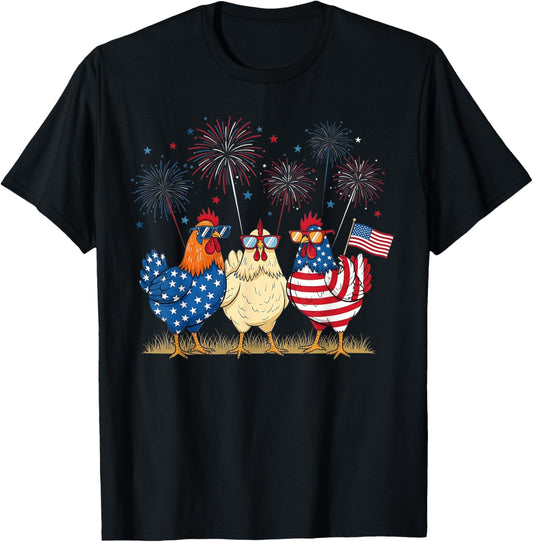 Patriotic Chicken Squad July 4th Humor American Flag Women T-Shirt