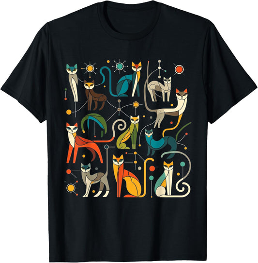 Vintage Retro Mid-Century Long Neck Cats 50s 60s Style T-Shirt