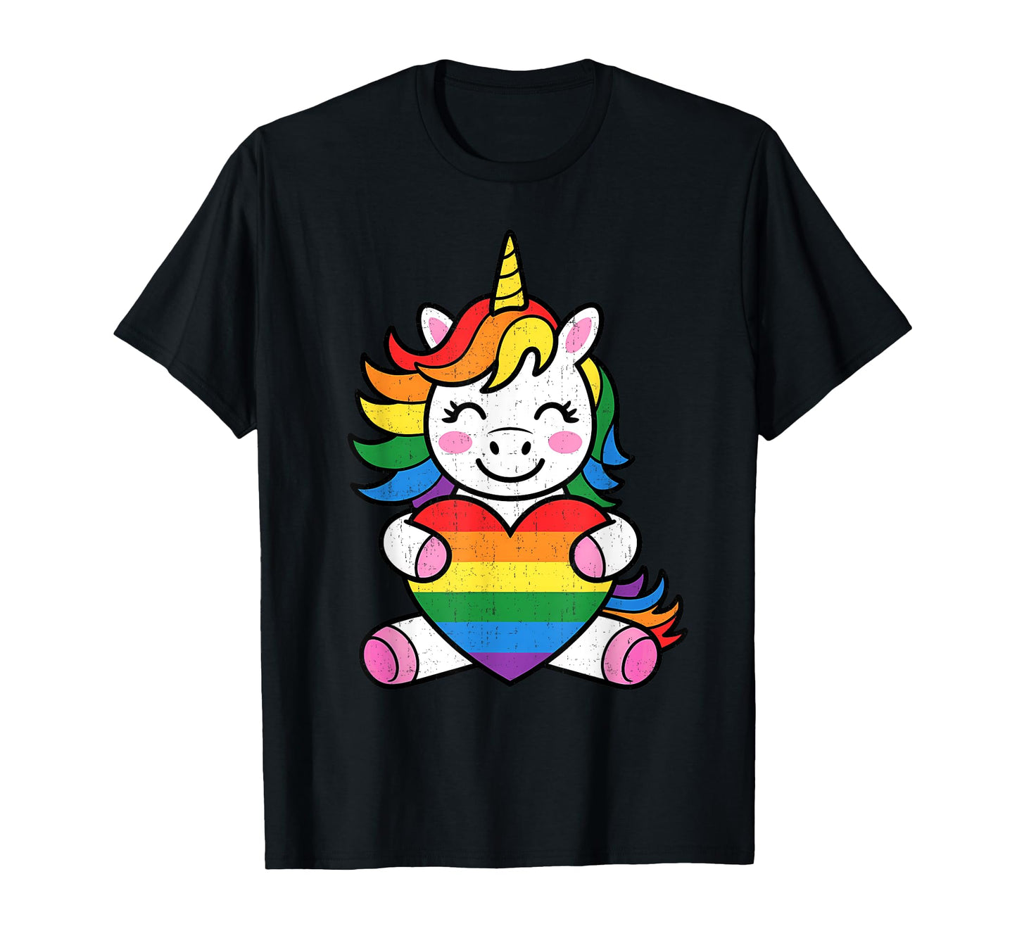 Cute LGBTQ Rainbow Unicorn Holding Heart For Kids T-Shirt