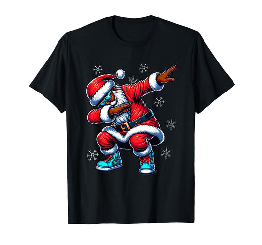 African American Christmas Dabbing Afro Santa Claus PJ T-Shirt