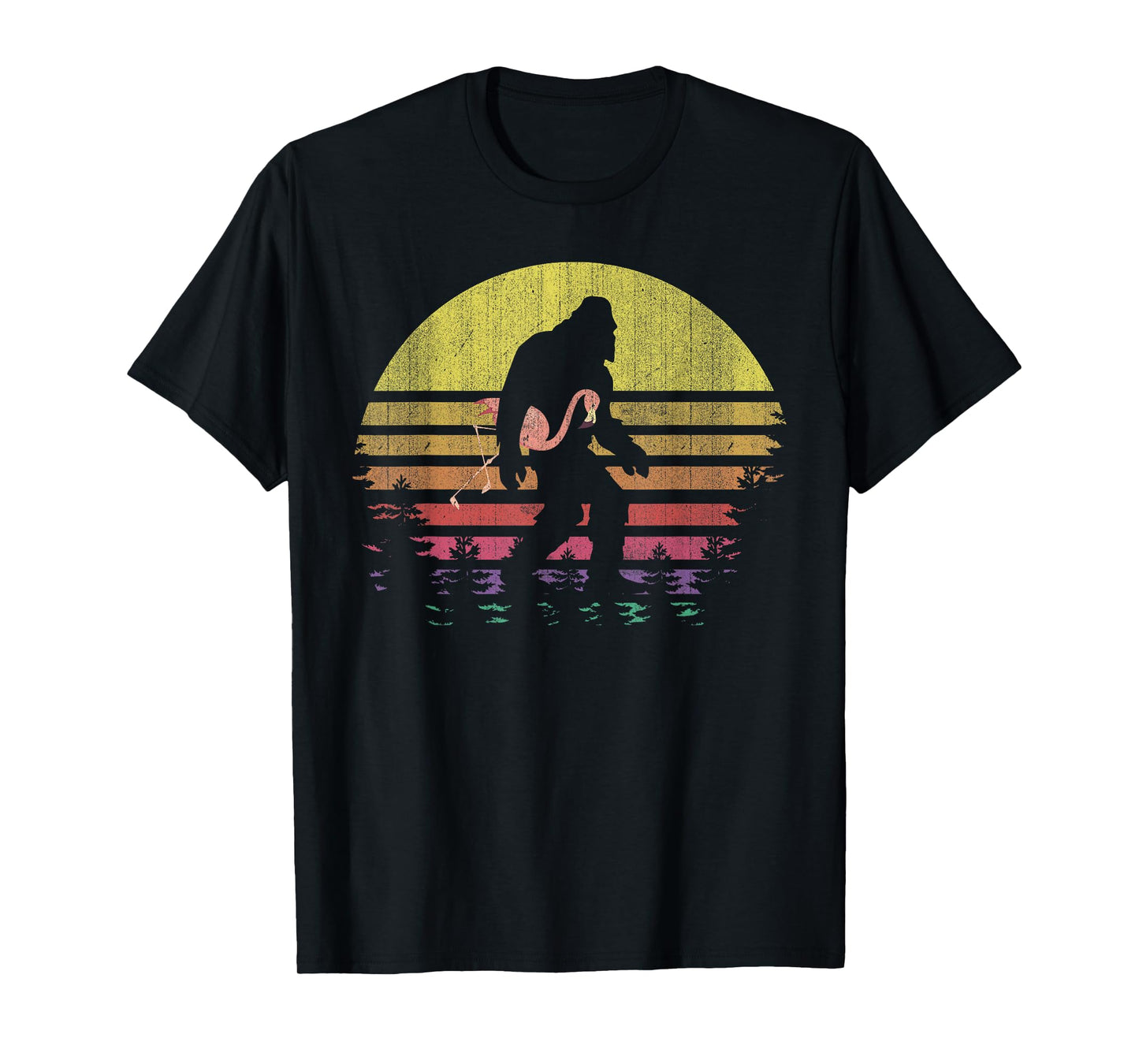 Bigfoot Flamingo Yeti Sasquatch Vintage Sunset T-Shirt