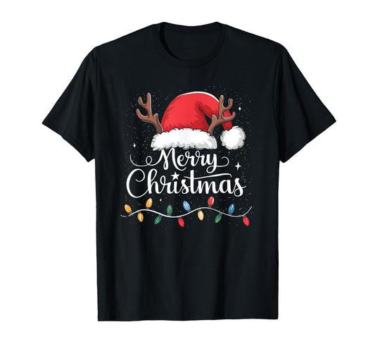 Merry Christmas Red Santa Hat Reindeer Xmas Family Men Women T-Shirt