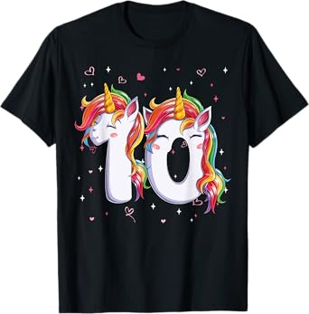 Unicorn Ten 10 Years Old 10th Birthday Girl Bday Party Kids T-Shirt