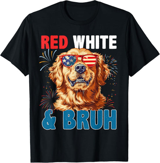 Golden Retriever Red White & Bruh America Flag Patriotic T-Shirt