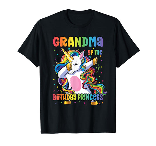 Grandma of the Birthday Princess Shirt Girl Dabbing Unicorn T-Shirt