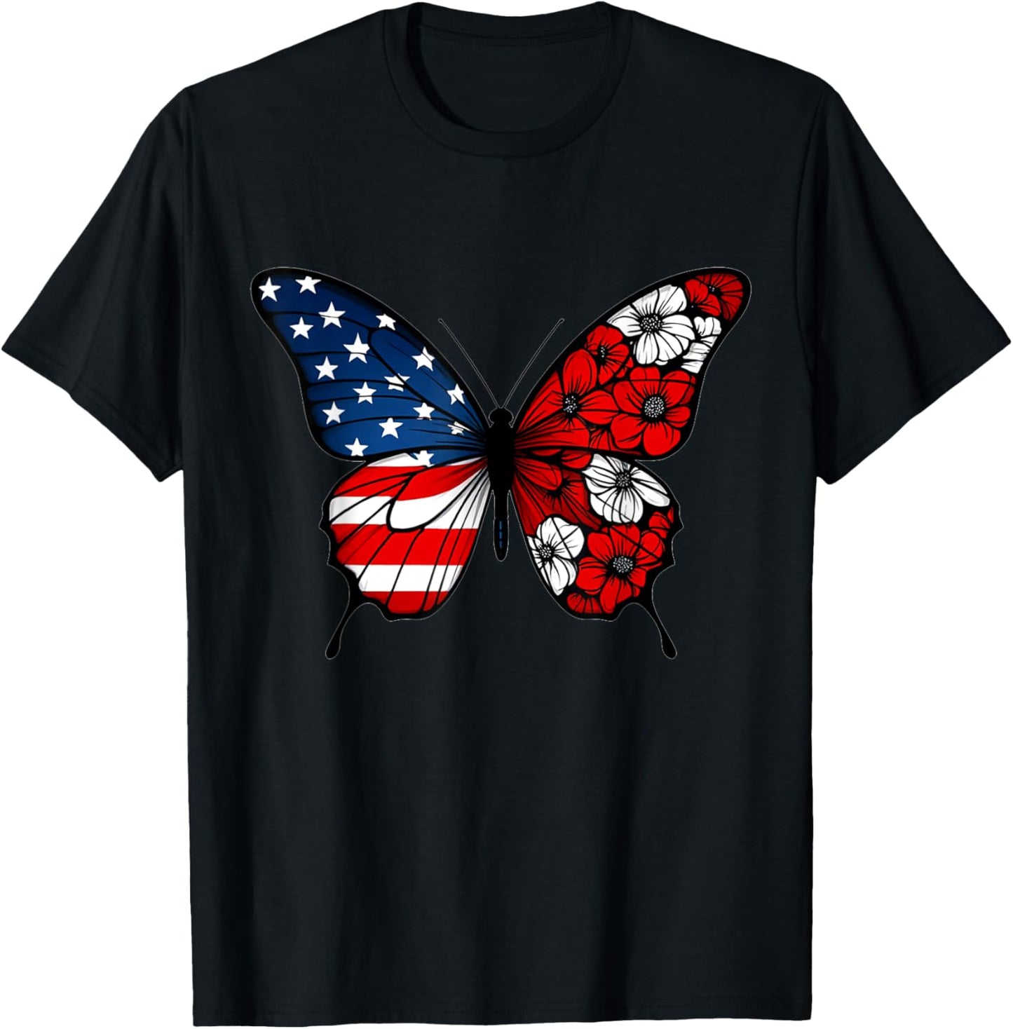Butterfly Red White Blue Patriotic USA Flag 4th Of July T-Shirt