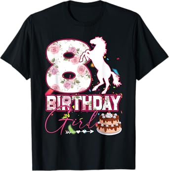8 Year Old Horse Lover 8th Birthday Girl Horse Riding Bday T-Shirt
