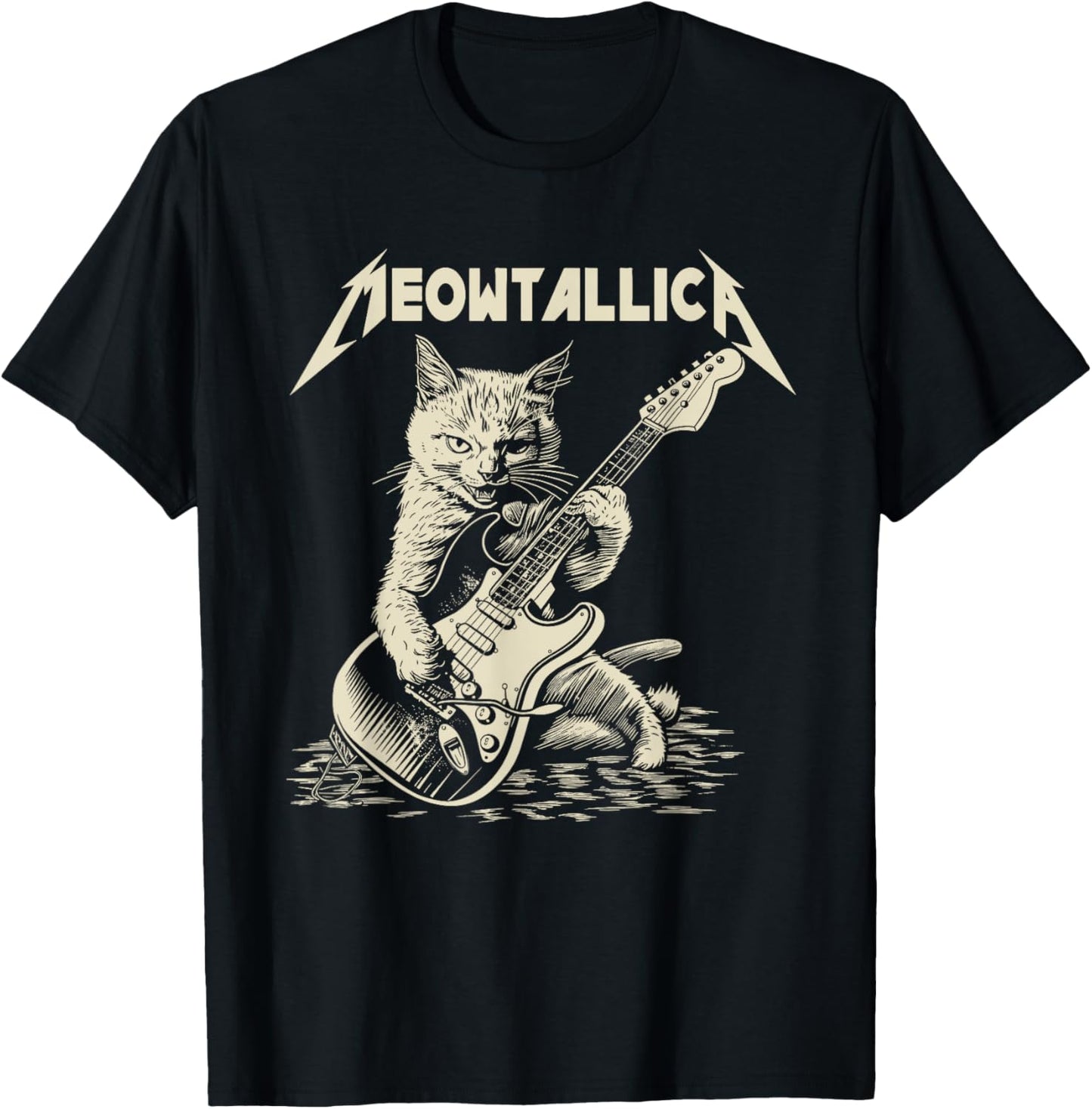 Graphic Meowtallica Love Animals Cute Cats Playing Guitarist T-Shirt