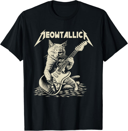 Graphic Meowtallica Love Animals Cute Cats Playing Guitarist T-Shirt