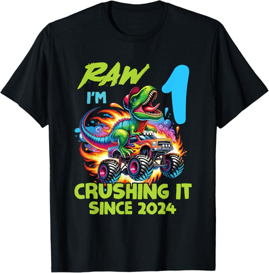 Raw Rex 1st Birthday Party 1 Year Old Crushing Since 2024 T-Shirt