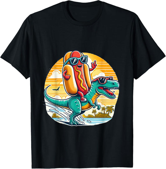Funny T-Rex Dinosaur and Hot Dog summer vibes T-Shirt