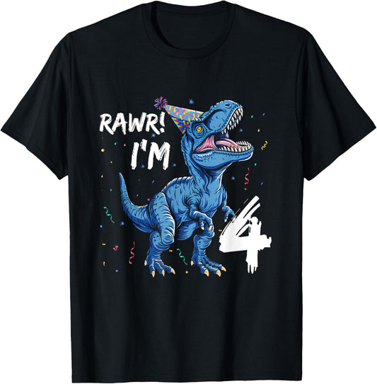 Rawr I'm 4 T Rex Dinosaur Birthday Shirt for Boys T-Shirt