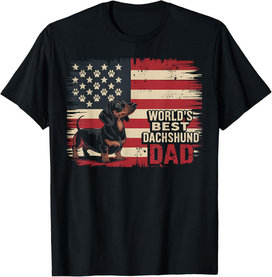 Dachshund Dad American Flag 4th of July USA Dog Dad Pet T-Shirt