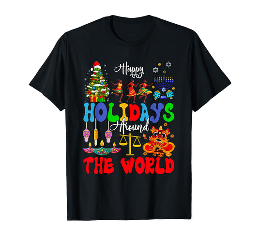 Family Lover Vacations Costume Holidays Around World Xmas Hanukkah Kwanzaa Diwali New Year Unisex-Kids T-Shirt Black Small
