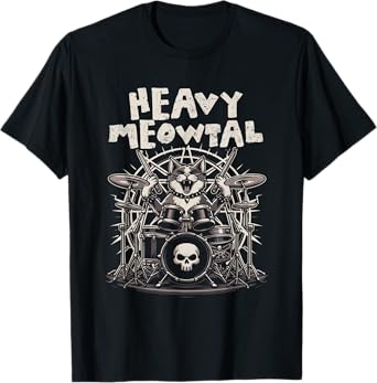 Heavy Meowtal Funny Cat Playing Drums Drummer Cat Meow Men Women Girls Kids T-Shirt
