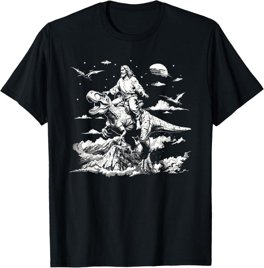 Jesus riding a dinosaur christian Religious motives funny T-Shirt