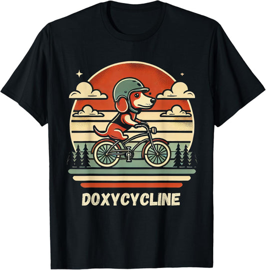 Dachshund on Bicycle Doxycycline Pharmacy Pun Dog Pharmacist T-Shirt