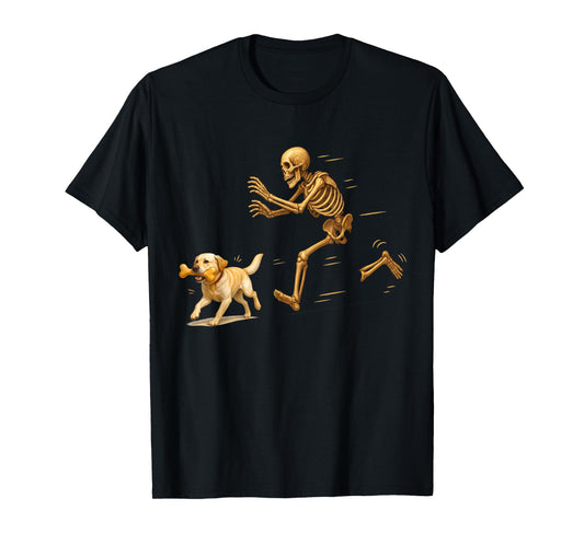 Funny Labrador Retriever Halloween Steal Bone Skeleton Chase T-Shirt