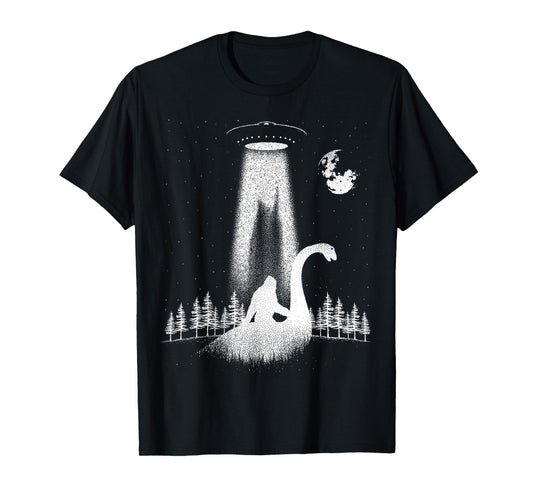 Bigfoot Riding Loch Ness Monster Nessie Funny Sasquatch Ufo T-Shirt