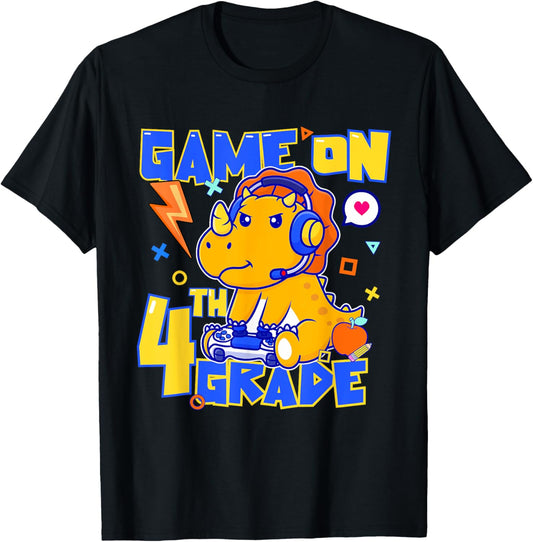 Game On 4th Grade Back To School Cute Dinosaur for Boys Kids T-Shirt