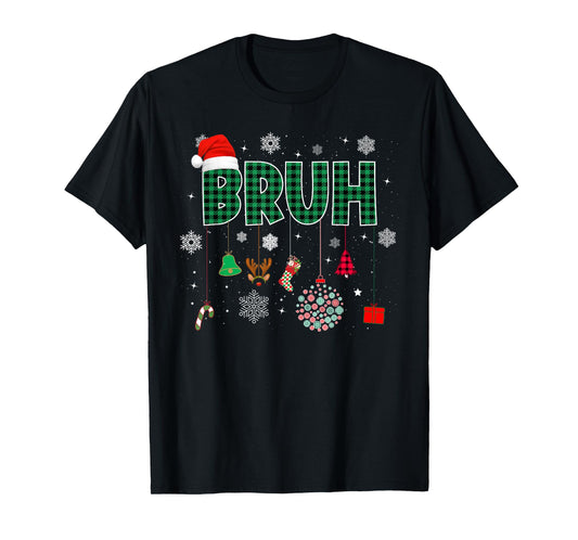 Bruh Christmas Green Plaid Boys Kids Girls Xmas Pajamas T-Shirt
