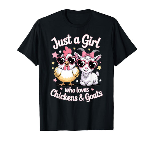 Cute Just A Girl Who Loves Chickens and Goats Farming Farmer T-Shirt