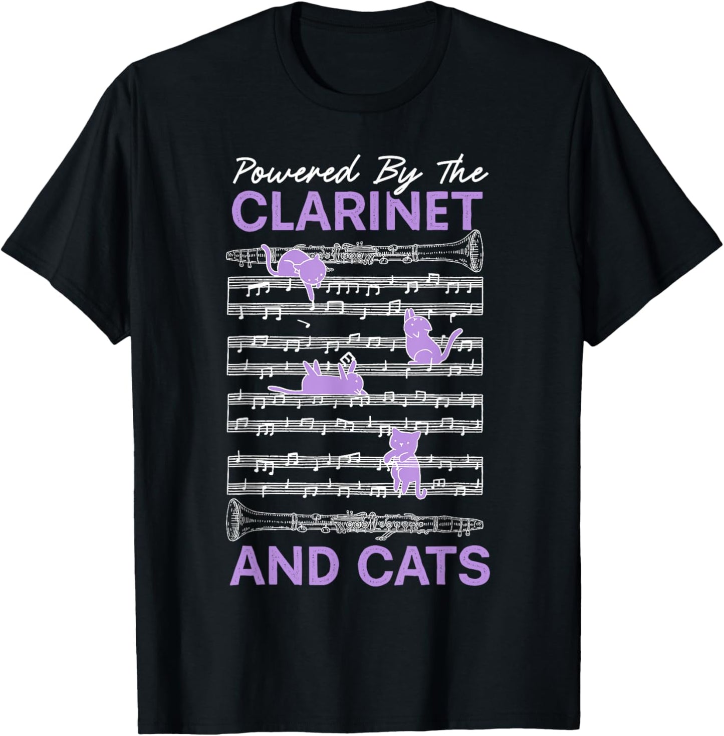 Powered By Clarinet And Cats Kitty Lover Musician T-Shirt