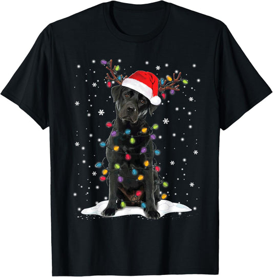 Black Lab Labrador Christmas Tree Light Pajama Dog Xmas T-Shirt