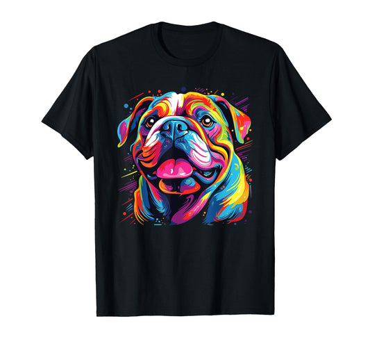 Watercolor Colorful Bulldog Dogs T-Shirt for Men Women Kids