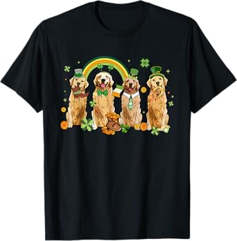 Women Golden Retriever St Patrick's Day Lucky Dog Shamrock T-Shirt