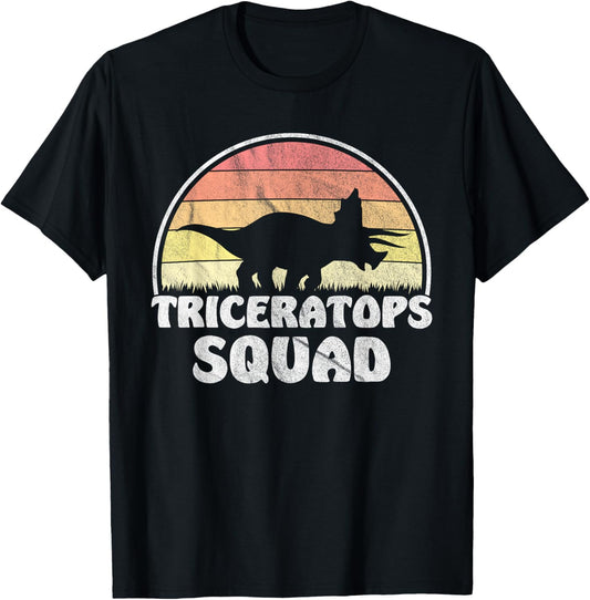 Triceratops Squad - Retro Sunset Dinosaur T-Shirt