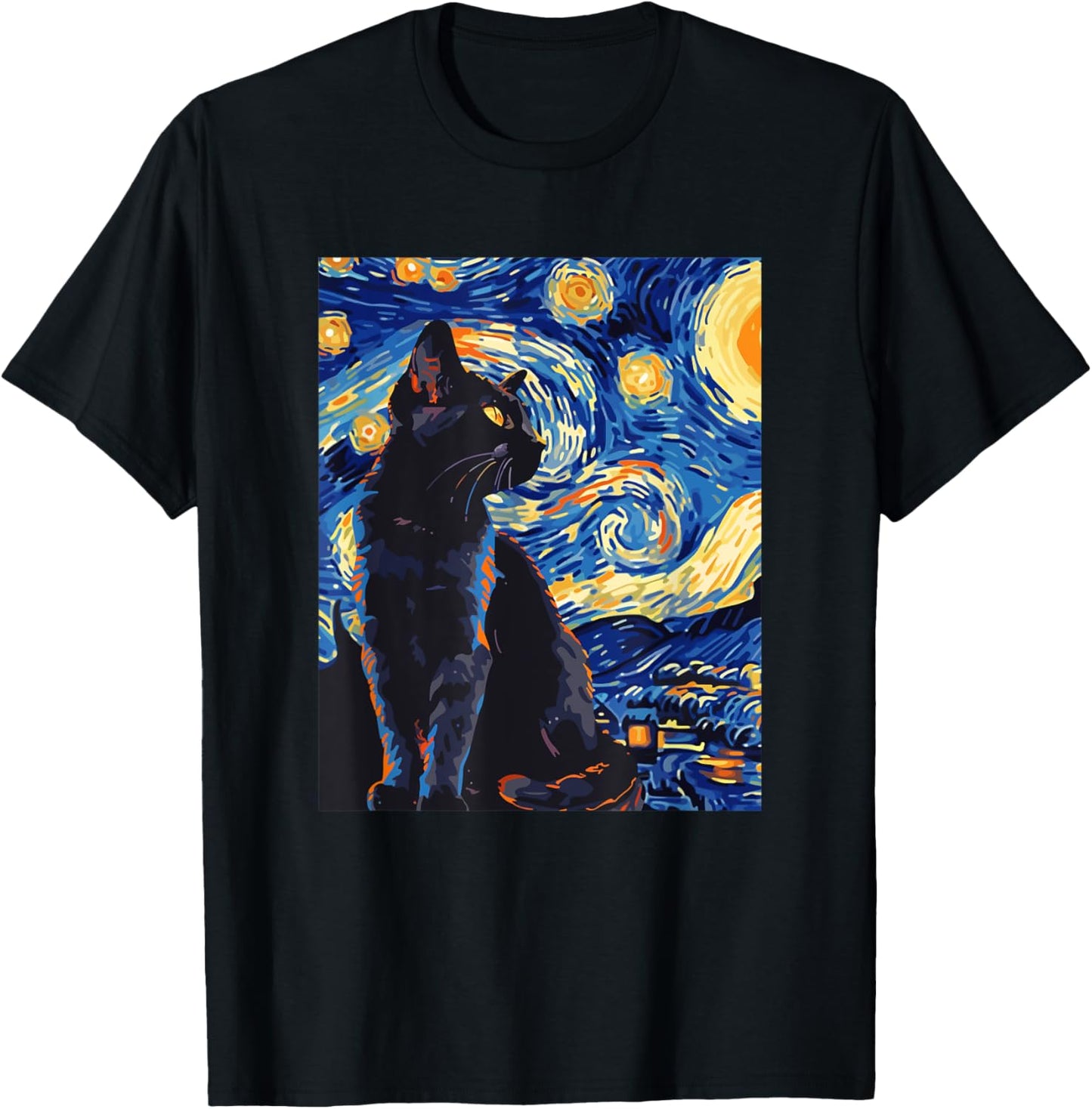 Funny Starry Night Cat Cute Art Paint for Cat Kitty Lovers T-Shirt