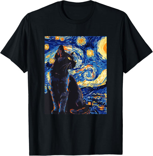 Funny Starry Night Cat Cute Art Paint for Cat Kitty Lovers T-Shirt