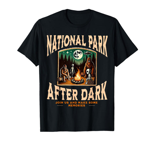 Funny National Park After Dark Alien Bigfoot Campfire T-Shirt
