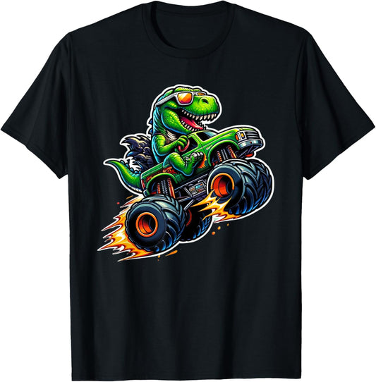 Funny T Rex Dinosaur Sunglasses Riding A Monster Truck T-Shirt