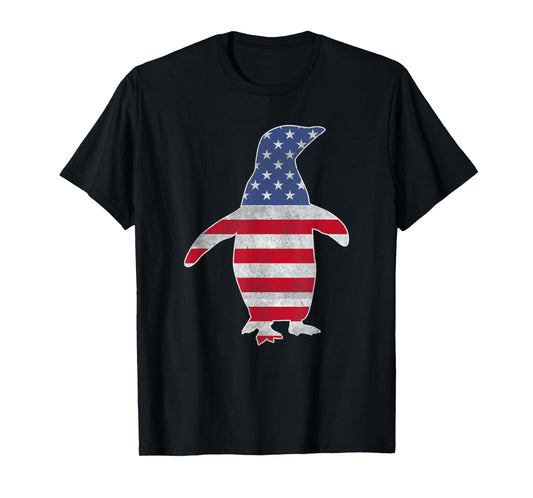 USA Flag Patriotic Penguin Bird 4th Of July Birdwatching T-Shirt for Women Men
